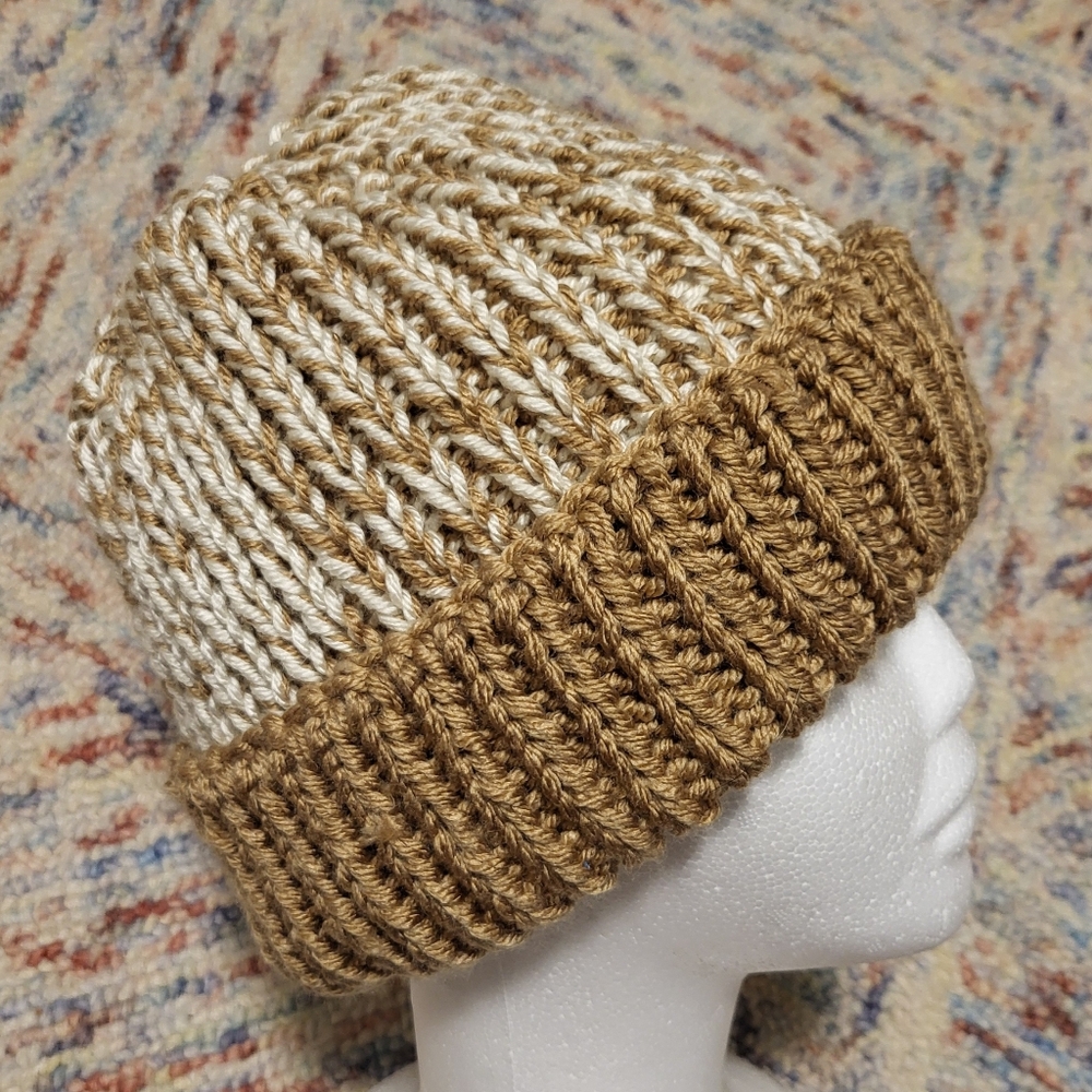 Hand Crafted unisex rib knit winter beanie hat size Adult medium to large